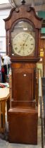 An early 19th Century George III 8 day long case clock, arch painted dial with Nottingham castle and