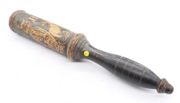 A George III hand painted and ebonised truncheon or cosh with Royal coat of arms and G.R hand