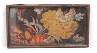 A late 19th Century/early 20th Century hand painted sample in frame from a sheet of cloth.