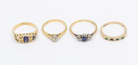 Three weighable stone set 18ct gold rings, total gross weight approx 7gms along with a 9ct gold