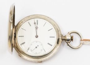 A Henry Beguelin & Son hunter pocket watch circa 1890, compriisng a white enamel dial with Roman