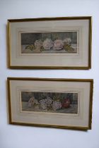 George Villaneuva (19th Century) Two similar floral watercolurs, "Roses on a Marble Ledge" and "