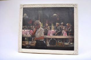 J.M Green (mid 20th century), Mansfield Cafe, oil on canvas, framed, painting approx. 74.5cm x 61cm,