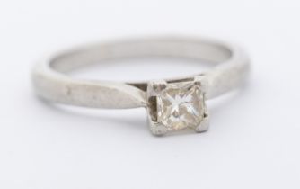 A diamond and platinum solitaire ring, comprising a princess cut diamond, weighing approx 0.40ct,