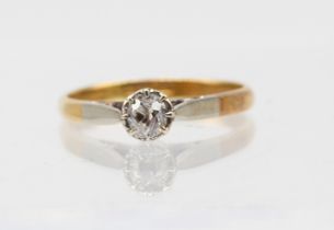 A diamond and 18ct gold solitaire ring, comprising an old diamond approx 0.25ct, claw set in