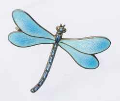 Marius Hammer, a Norwegian silver and enamel dragonfly brooch, with turquoise guilloche enamel wings