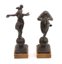 Two 19th century Grand Tour bronze figures on amber marble bases. One depicting a Pan type figure,