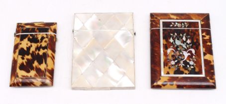 Three 19th Century veneered card cases to include: a geometric mother-of-pearl case, approx 10.5 x