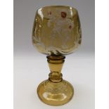 ***RE OFFER MARCH A/C £30 - £50*** A late 19th Century German amber glass roemer, enamelled and