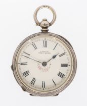 A late 19th Century French ladies silver fob watch made in Bienne, France for H. Samuel,