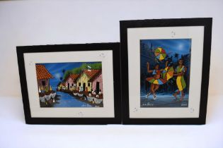 Four pieces of modern tourist artwork, framed and glazed