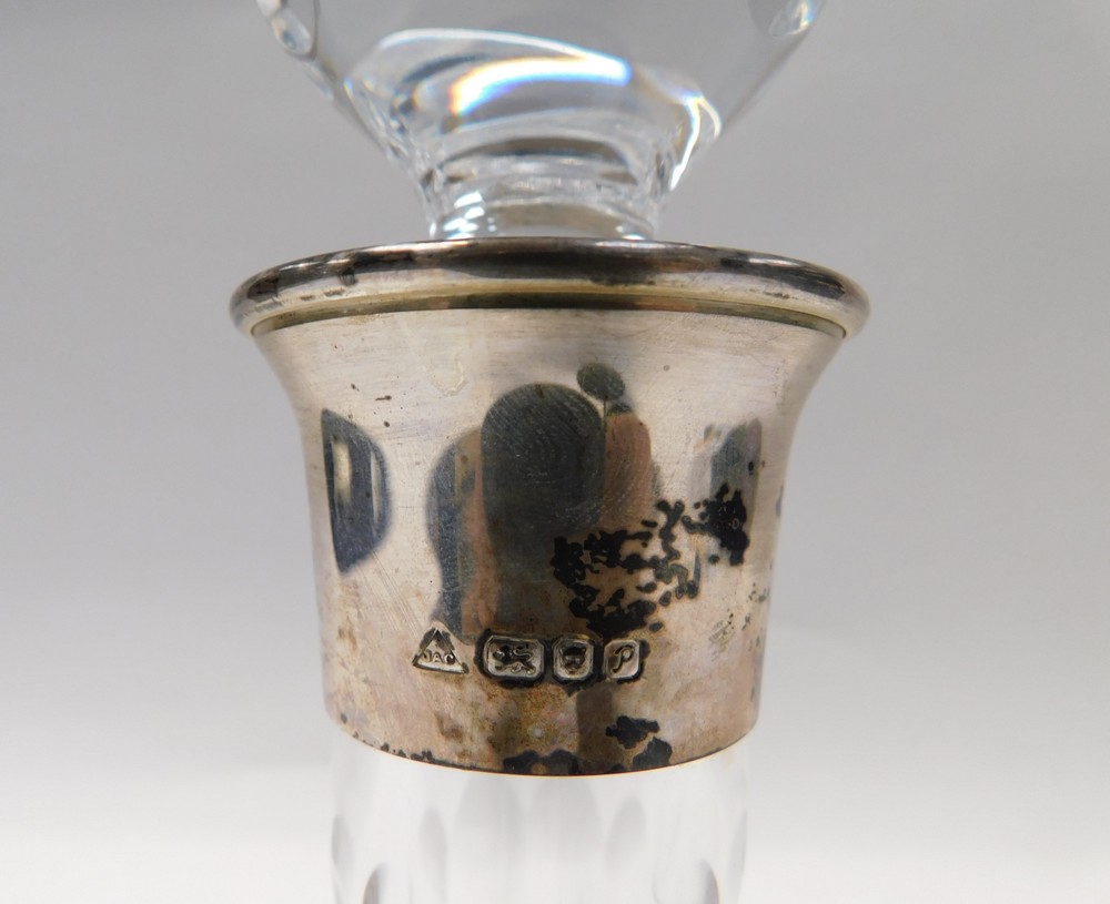 A modern hallmarked silver collared "Ships" decanter, crystal cut glass, London hallmarked , - Image 3 of 3