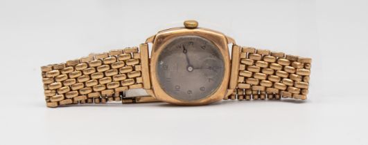 Omega- a gentlemans early 20th cenrtury 9ct gold wristwatch, compriisng a signed round silvered dial