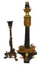 ***WITHDRAWN*** A 19th Century clock garniture candle stick converted to a lamp with three paw