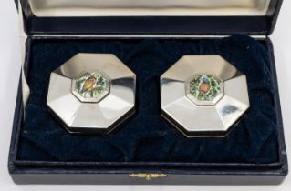 A cased pair of limited edition Queen Elizabeth II silver octagonal trinket boxes, each with