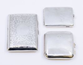 A George V silver cigarette case, engraved design and vacant circular cartouche, hallmarked by