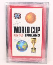 England: A framed and glazed, 1966 World Cup reproduction poster, signed by George Cohen, Jack
