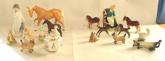 A collection of ceramics to include 1970's Palomino matt finish horse by Beswick. Royal Doulton