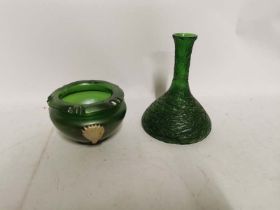 2 pieces of continental green glass to include an Art Nouveau style vase 10cm high and 14cm