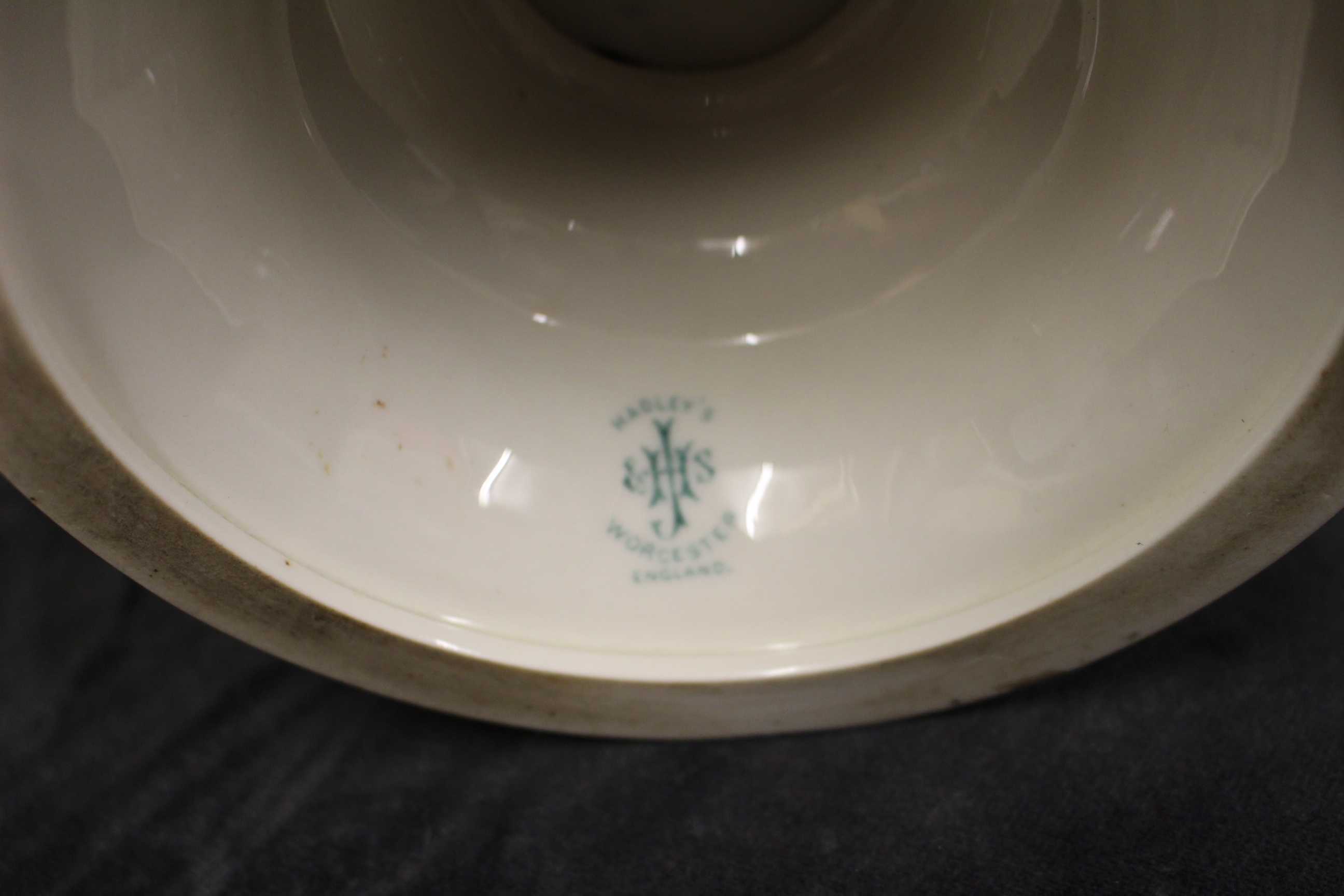 A Hadley's Worcester twin-handled pot pourri and cover painted with roses, the pierced cover and - Image 5 of 5