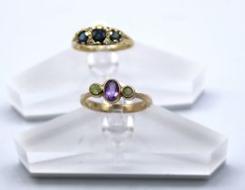 Two Gem Set rings.  To include a Vintage 18ct Yellow Gold Three Stone Sapphire & Diamond ring and