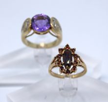 Two 9ct Gold Rings.  To include a 9ct Gold Garnet Dress ring. This ring has an Oval Brilliant Cut