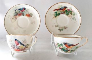 A group of Ornithological themed Royal Worcester cups and saucers. A Bullfinch cup and saucer,