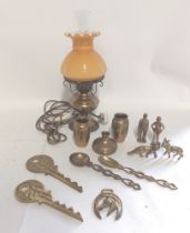 A collection of brass items to include animals and 2 large flat keys to the door with 18 and 21 on