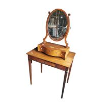 An Edwardian inlaid mahogany swing mirror over 3 drawers together with a circa 1900 mahogany side