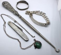 Selection of Sterling Silver items.  To include a Sterling Silver ID Curb Link bracelet (Missing