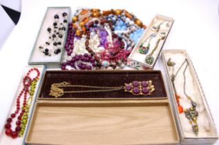 Selection of bead, glass and base metal costume necklaces to included simulated pearls and other