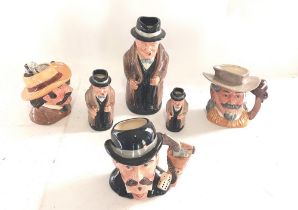 A large group of Royal Dolton Character and toby Jugs. To include a graduating set of Winston