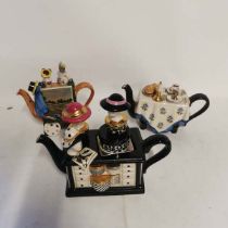 A collection of novelty collectable teapots to include; A Tony Carter Teapot in the form of an Art