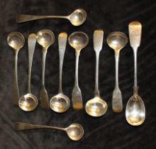 pair of William IV silver mustard spoons, London 1832, a similar mustard spoon, London 1831, three