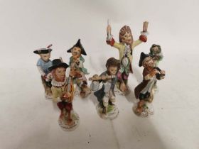 7 Meissen style porcelain Monkey Band figures, some restoration to the drummers hat. (1)