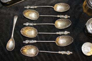 A set of six Victorian silver Apostle teaspoons with shell bowls, Birmingham 1876, a 19th century