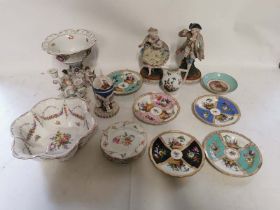 A quantity of continental ceramics to include Dresden, Meissen and other examples. Some restoration.