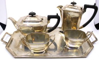 Four Piece Sterling Silver Tea Set and Tray. The Tea Set includes a Sterling Silver Tea Pot,