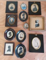 A Collection of framed  Georgian  and Victorian silhouettes and pictures / photos, depicting both