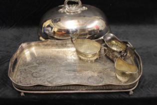 Collection of Plated items including gallery Tray Cloche & jugs