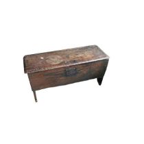 A small 18th century and later oak coffer. 93cm wide, 83cm deep and 47cm high. (1)