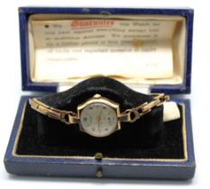 Ladies 9ct Gold Rotary mechanical wristwatch with 9ct Gold hallmarked stretchable bracelet.  The 9ct