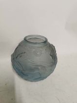 A Czechoslovakian pale blue glass vase depicting galloping horses. 19cm high (1)