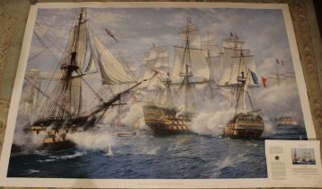 Steve Dews (b1949) Four limited edition colour prints "Temeraire opens fire, Battle of Trafalgar