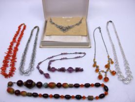 Selection of Necklaces to include Graduated Coral necklace, an Art Deco faceted Rock Crystal