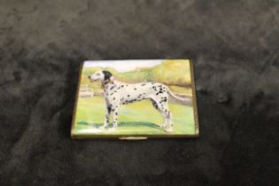 Henry Charles Freeman Gold Gilted Sterling Silver Dalmation painted enamelled box that measures
