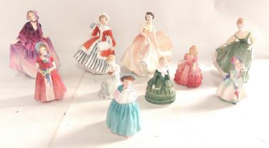 A collection of Royal Doulton ladies, 4 larger ladies and 6 smaller examples Tallest figure Sweet