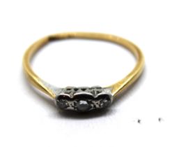 18ct Yellow Gold Three Stone Round Brilliant Cut Diamond Ring. (Bent shank). Total Diamond carat