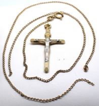 Unmarked Yellow and White Metal Crucifix Cross and 9ct Gold Chain. (Broken chain) One of the gold