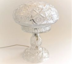 A cut glass table lamp of baluster shape with mushroom shaped shade, possibly Waterford, 40cm high